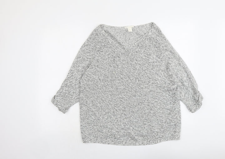 H&M Womens Grey V-Neck Cotton Pullover Jumper Size M