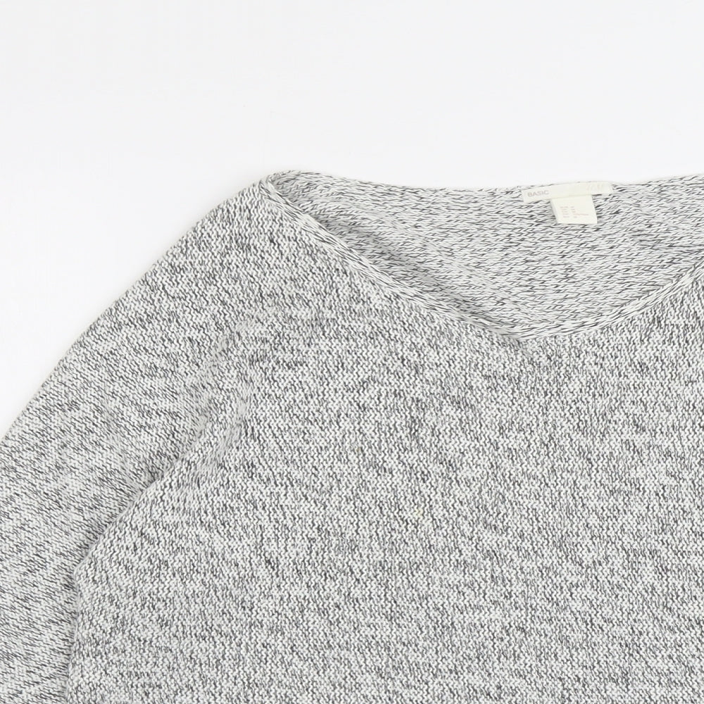 H&M Womens Grey V-Neck Cotton Pullover Jumper Size M