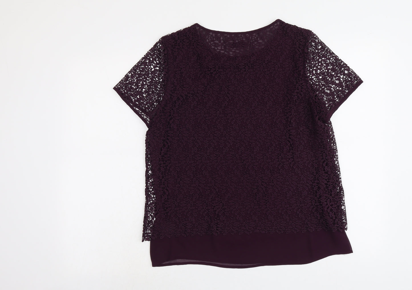 Per Una Womens Purple Polyester Basic Blouse Size 12 Boat Neck - Lace Overlay