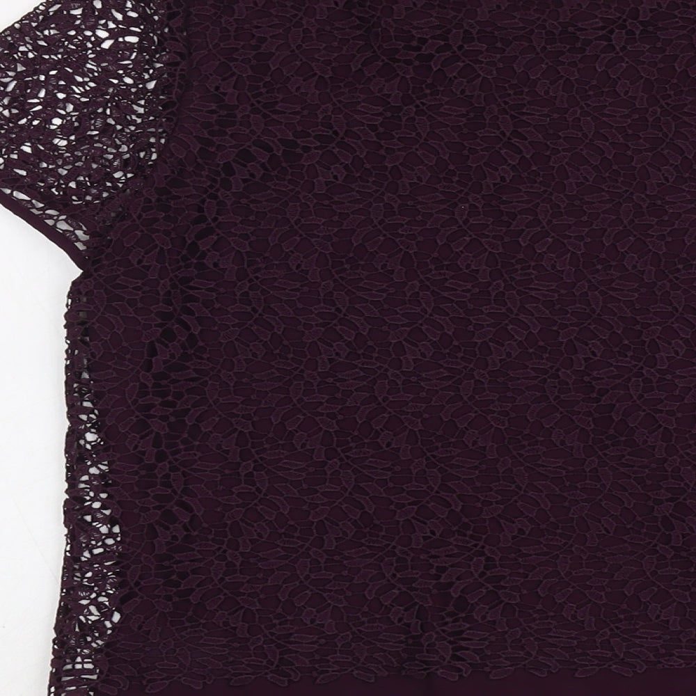 Per Una Womens Purple Polyester Basic Blouse Size 12 Boat Neck - Lace Overlay