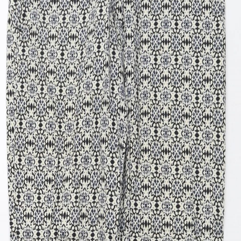 H&M Womens Black Geometric Cotton Trousers Size 10 L25 in Regular Button