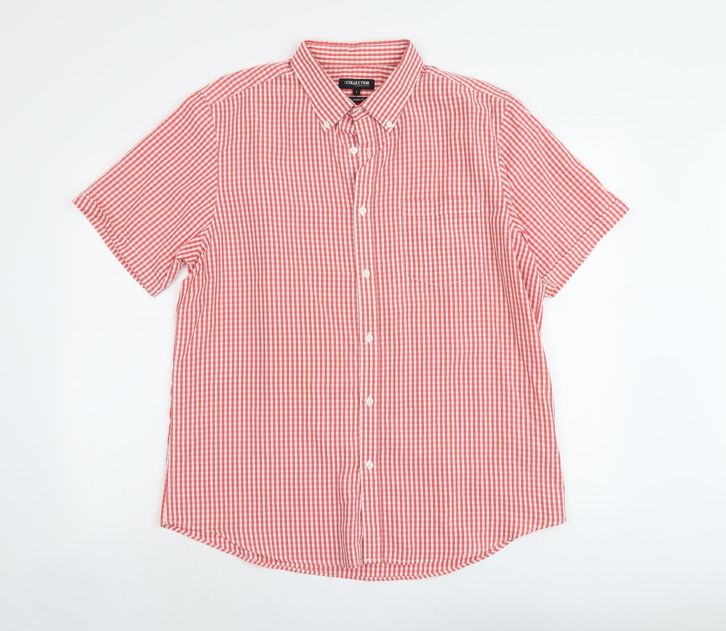 Debenhams Mens Red Check Polyester Button-Up Size L Collared Button