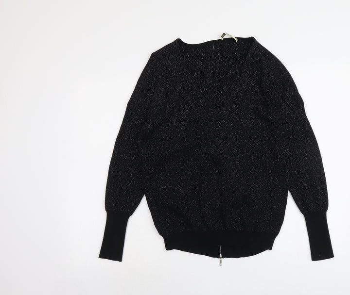 Oasis Womens Black Round Neck Cotton Pullover Jumper Size S