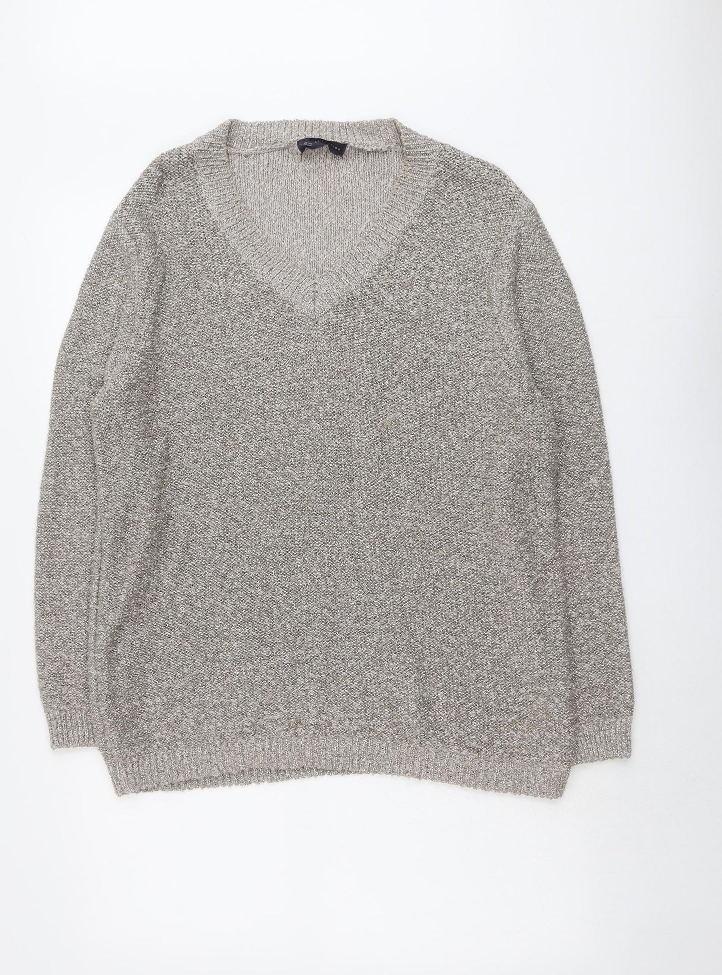 Marks and Spencer Womens Beige V-Neck Cotton Pullover Jumper Size 20