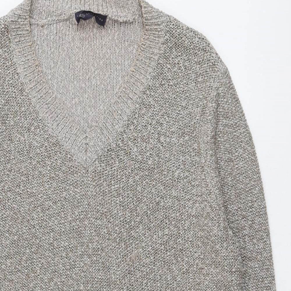 Marks and Spencer Womens Beige V-Neck Cotton Pullover Jumper Size 20