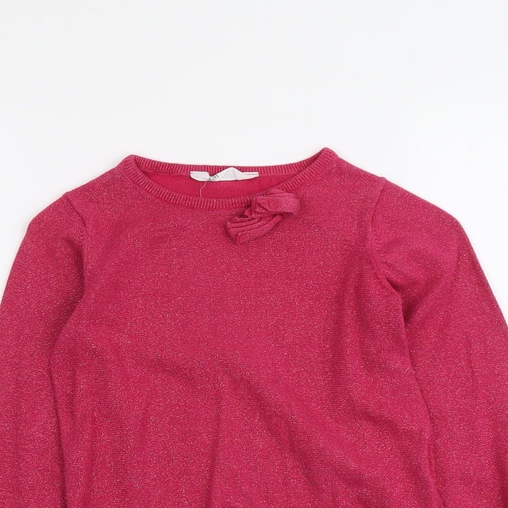 H&M Girls Pink Boat Neck Cotton Pullover Jumper Size 8-9 Years Pullover