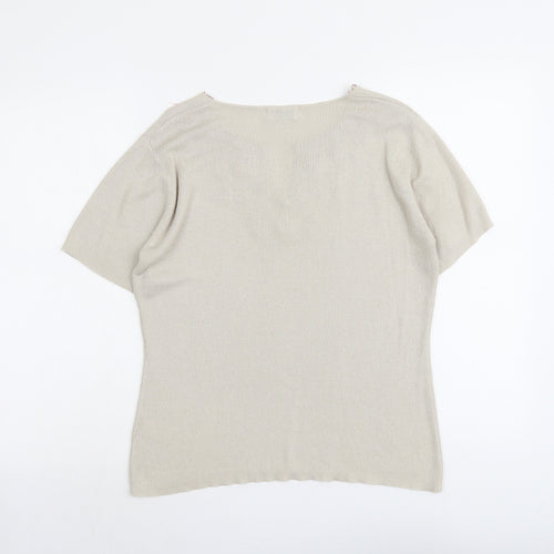 Essentials Womens Beige V-Neck Floral Acrylic Henley Jumper Size 14