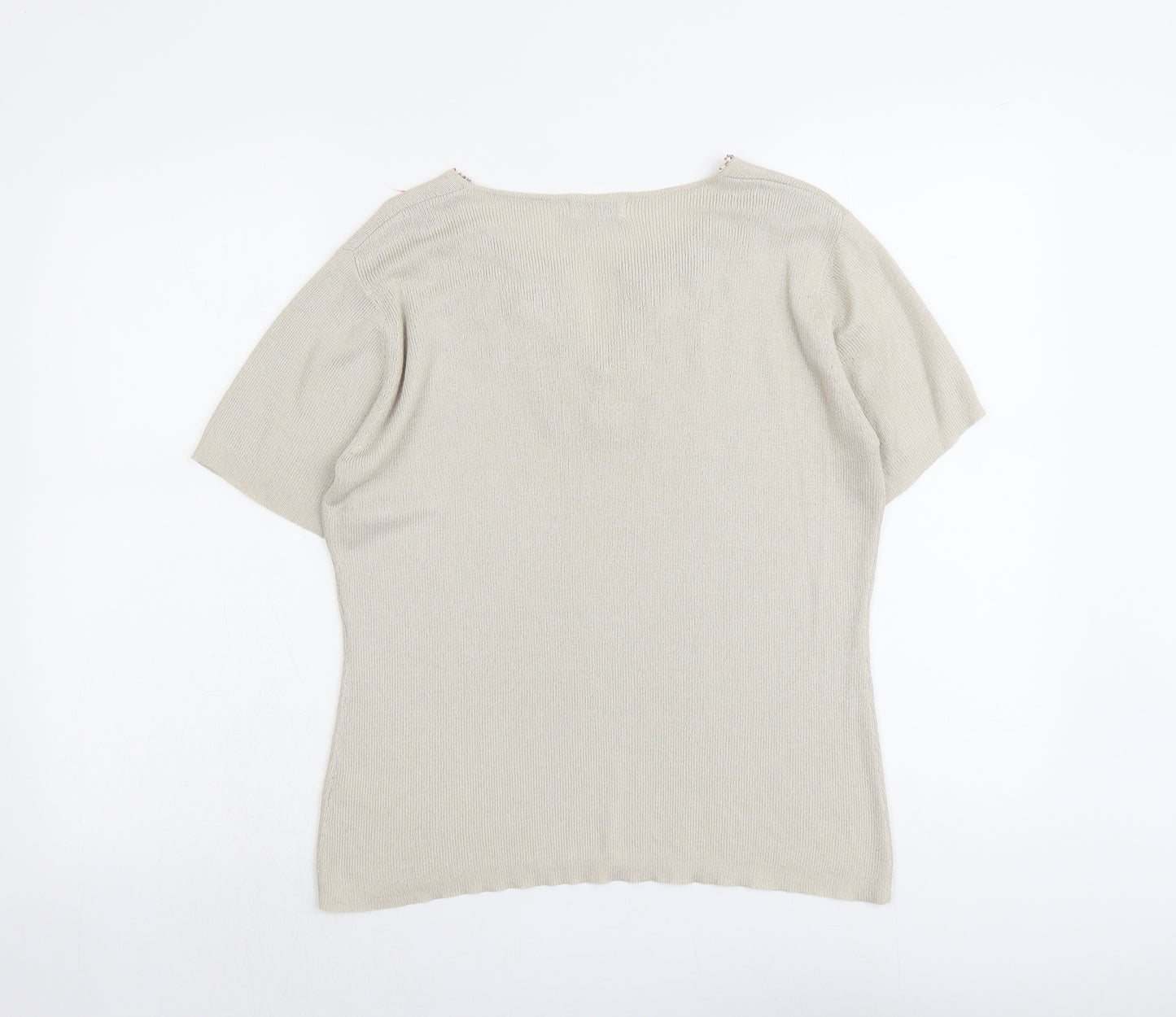Essentials Womens Beige V-Neck Floral Acrylic Henley Jumper Size 14