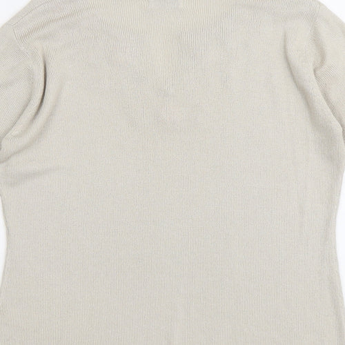 Essentials Womens Beige V-Neck Floral Acrylic Henley Jumper Size 14
