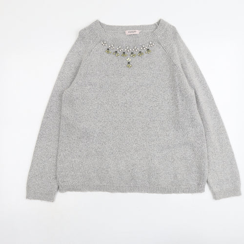 Soaked in Luxury Womens Grey Round Neck Acrylic Pullover Jumper Size L
