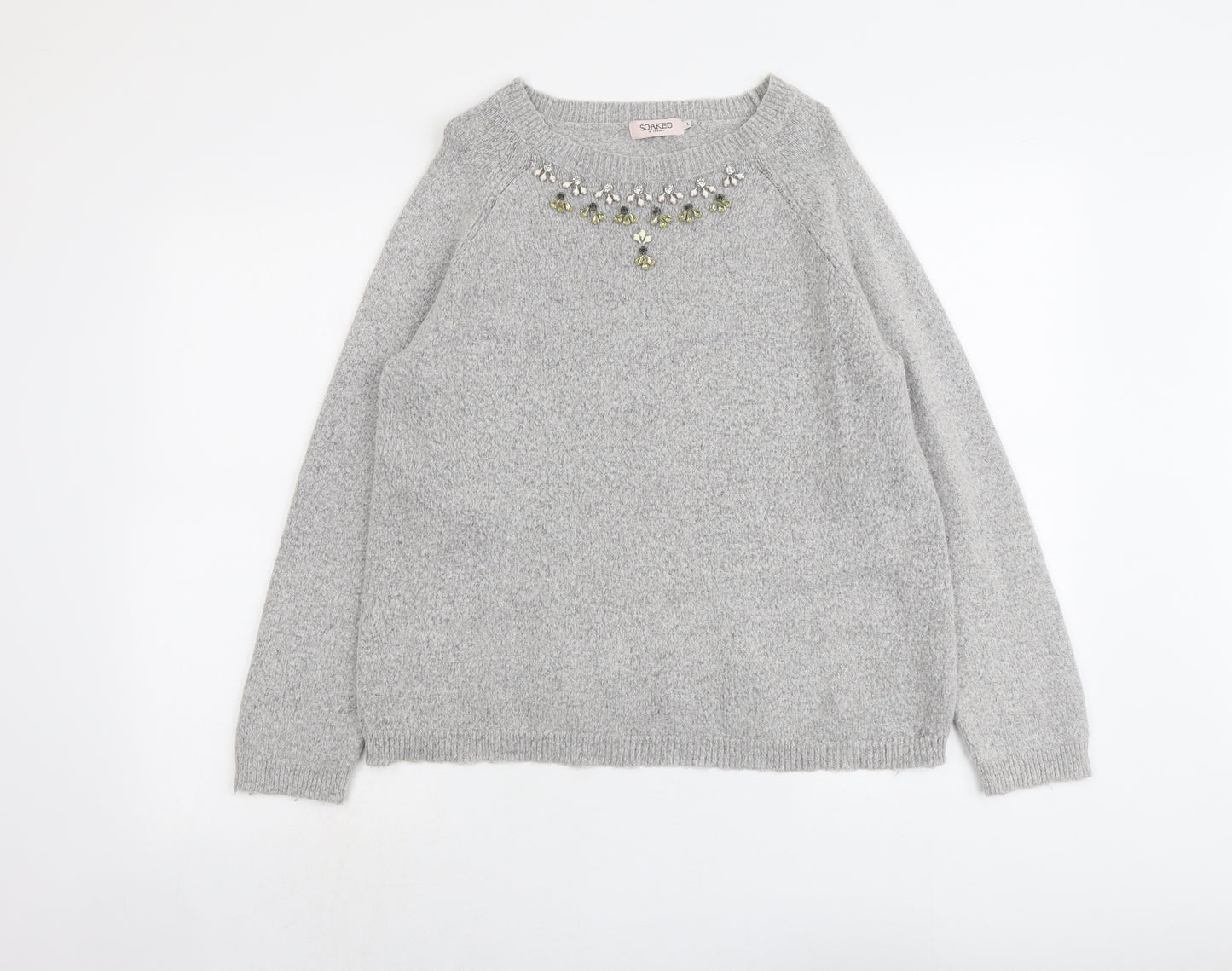 Soaked in Luxury Womens Grey Round Neck Acrylic Pullover Jumper Size L