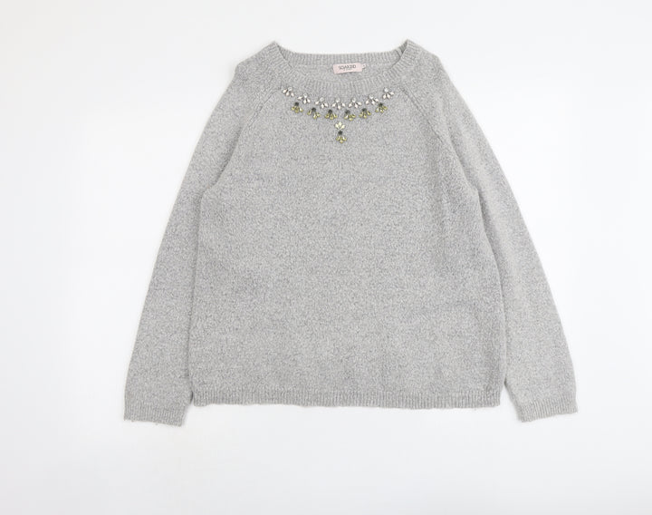Soaked in Luxury Womens Grey Round Neck Acrylic Pullover Jumper Size L