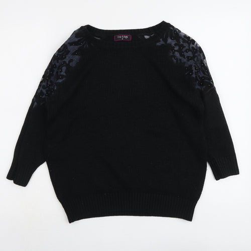Day&Night Womens Black Round Neck Geometric Acrylic Pullover Jumper Size M