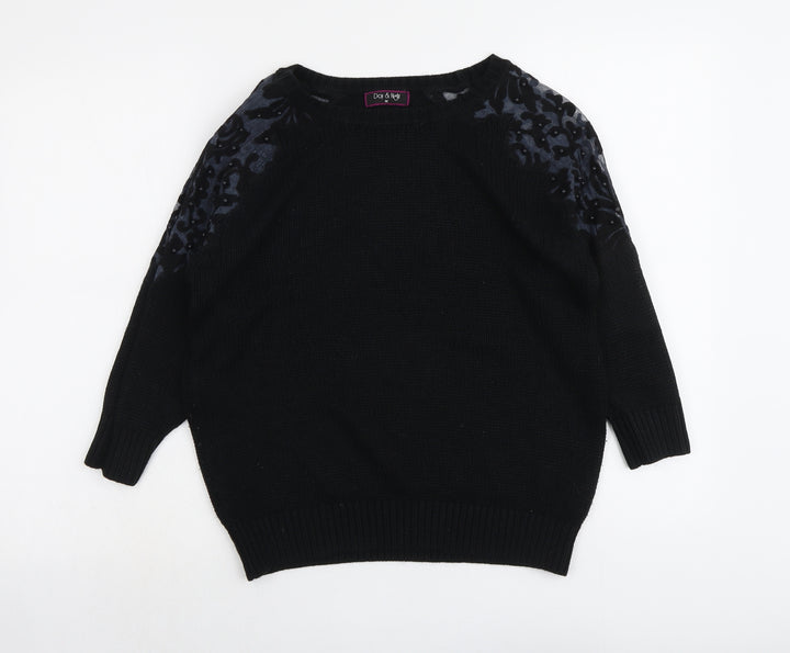 Day&Night Womens Black Round Neck Geometric Acrylic Pullover Jumper Size M