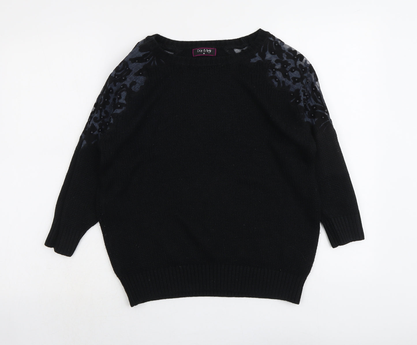 Day&Night Womens Black Round Neck Geometric Acrylic Pullover Jumper Size M