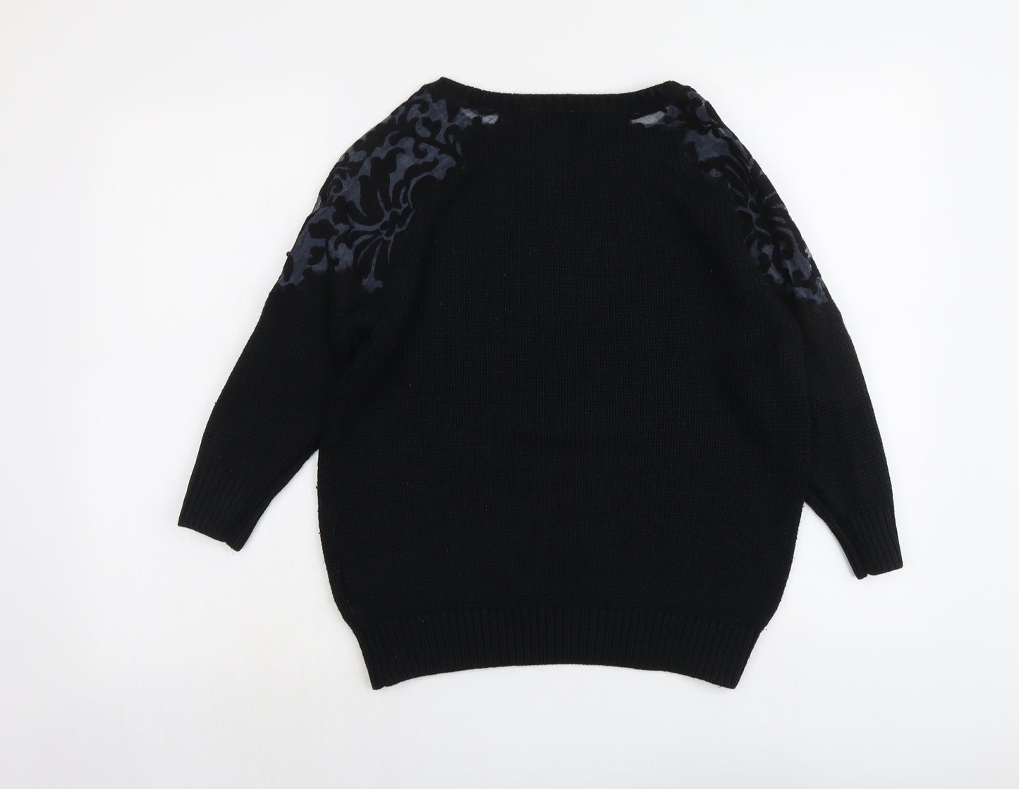 Day&Night Womens Black Round Neck Geometric Acrylic Pullover Jumper Size M