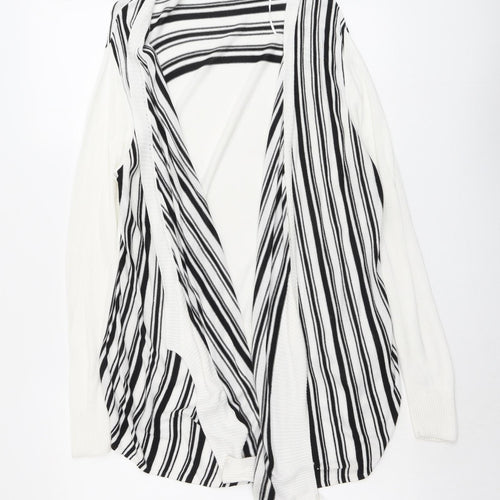 Fransa Womens White V-Neck Striped Viscose Cardigan Jumper Size L