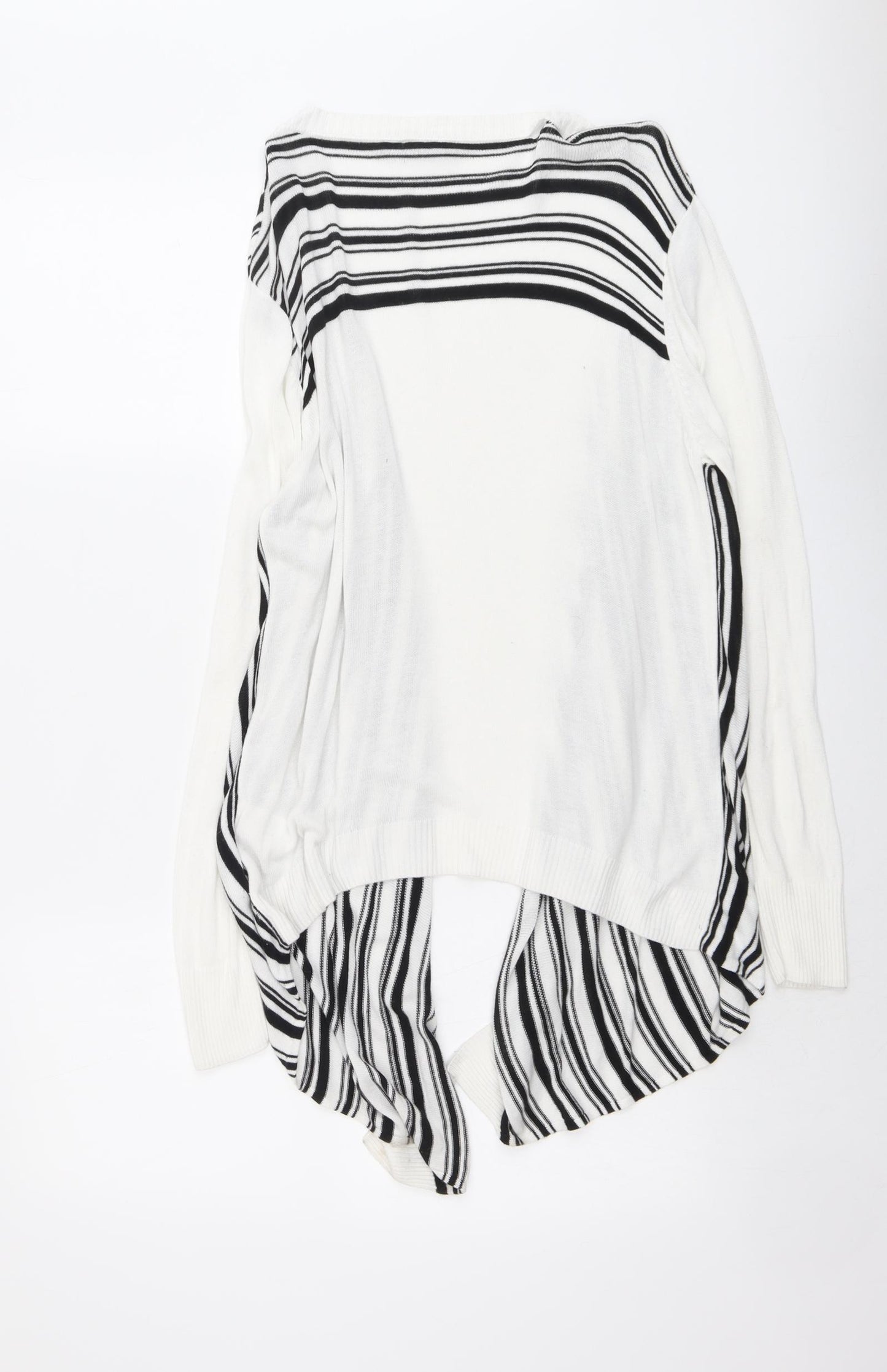 Fransa Womens White V-Neck Striped Viscose Cardigan Jumper Size L