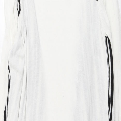 Fransa Womens White V-Neck Striped Viscose Cardigan Jumper Size L