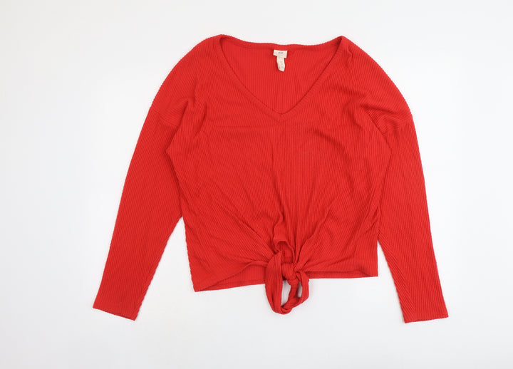 New Look Womens Red V-Neck Viscose Pullover Jumper Size S - Knot Front