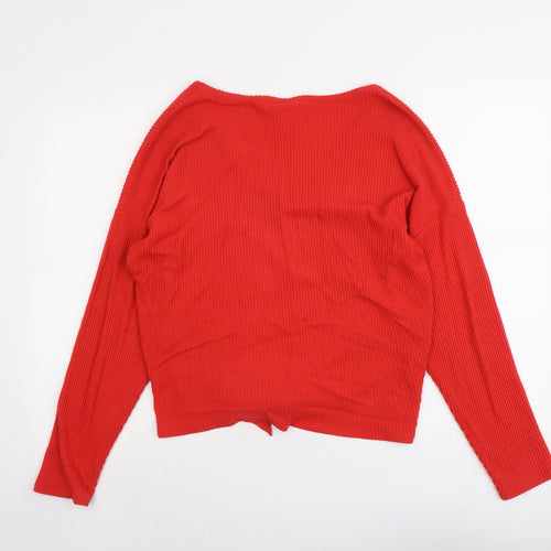 New Look Womens Red V-Neck Viscose Pullover Jumper Size S - Knot Front