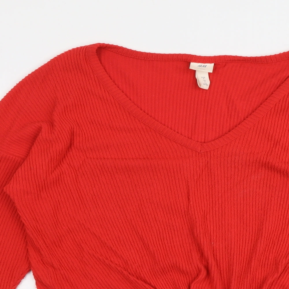 New Look Womens Red V-Neck Viscose Pullover Jumper Size S - Knot Front