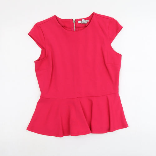 WD.NY Womens Pink Polyester Basic Blouse Size M Boat Neck - Peplum