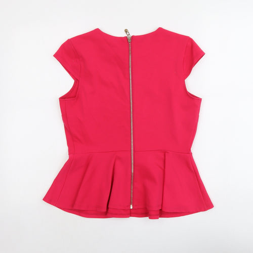 WD.NY Womens Pink Polyester Basic Blouse Size M Boat Neck - Peplum
