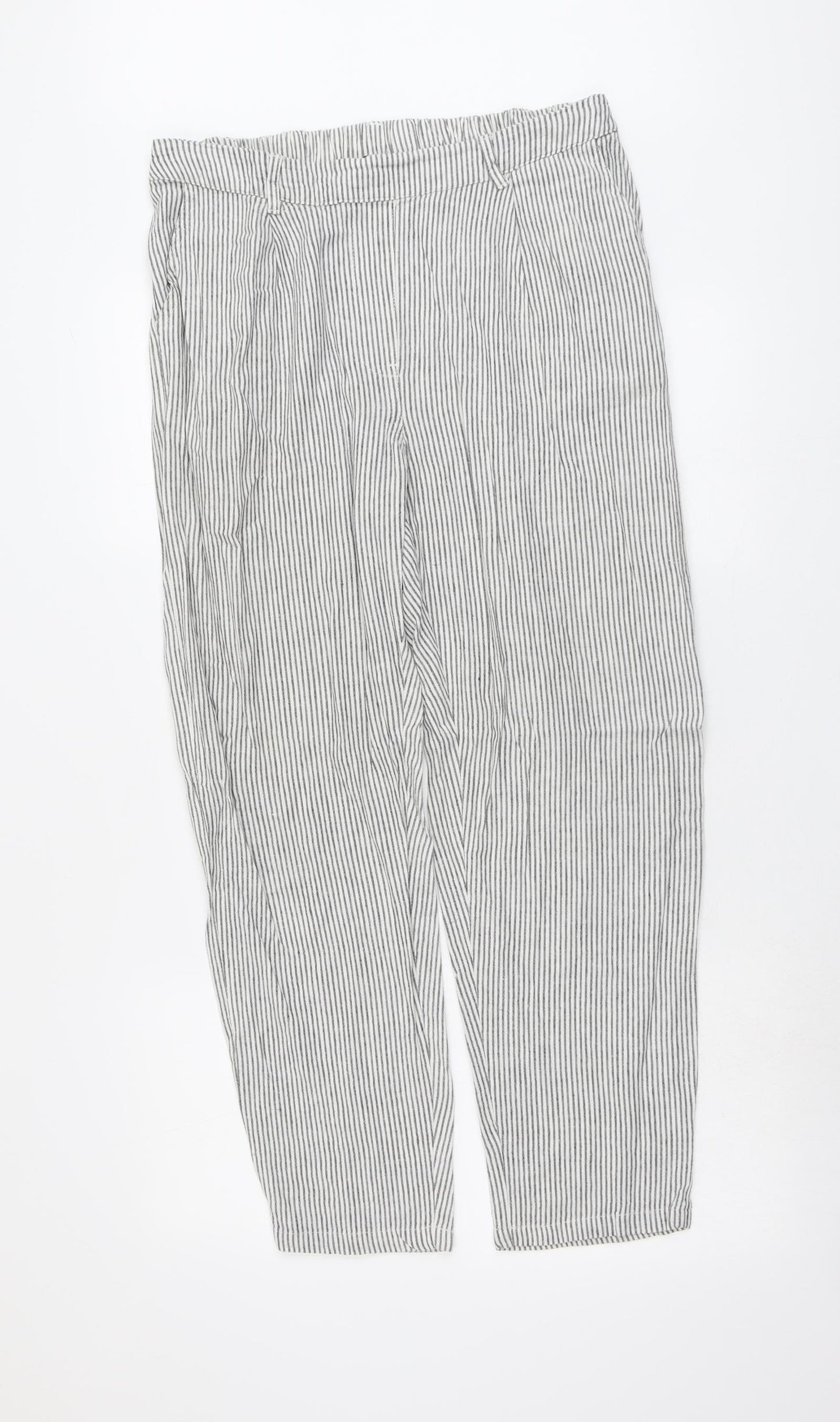 New Look Womens Grey Striped Viscose Trousers Size 12 L27 in Regular