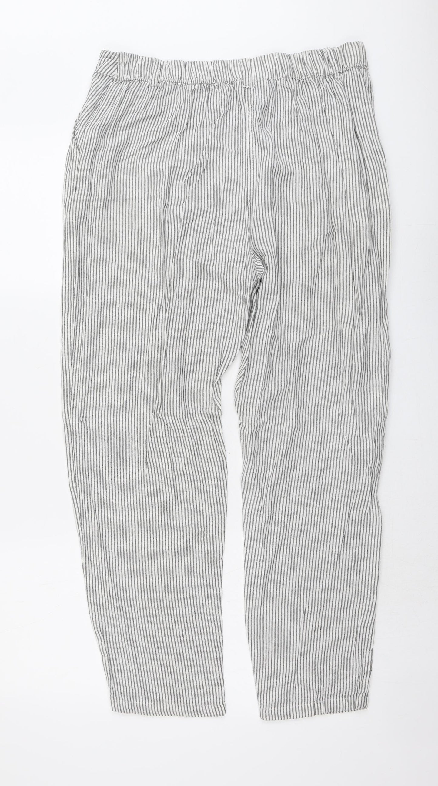New Look Womens Grey Striped Viscose Trousers Size 12 L27 in Regular