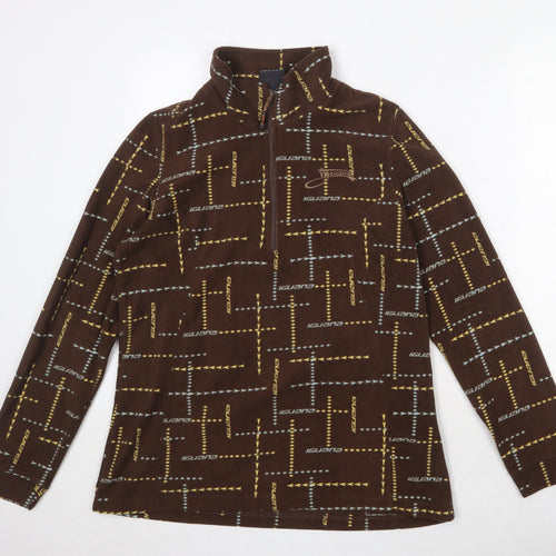 Iguana Womens Brown Geometric Polyester Pullover Sweatshirt Size 14 Zip