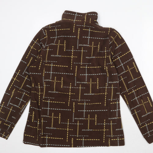 Iguana Womens Brown Geometric Polyester Pullover Sweatshirt Size 14 Zip