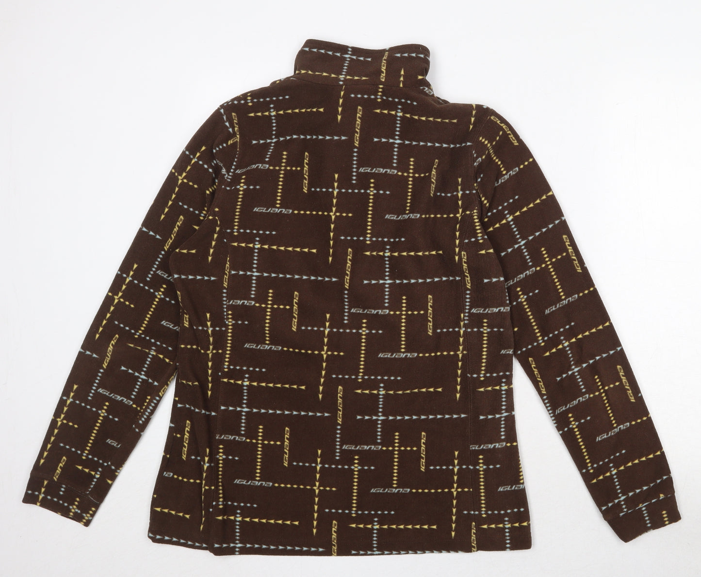 Iguana Womens Brown Geometric Polyester Pullover Sweatshirt Size 14 Zip