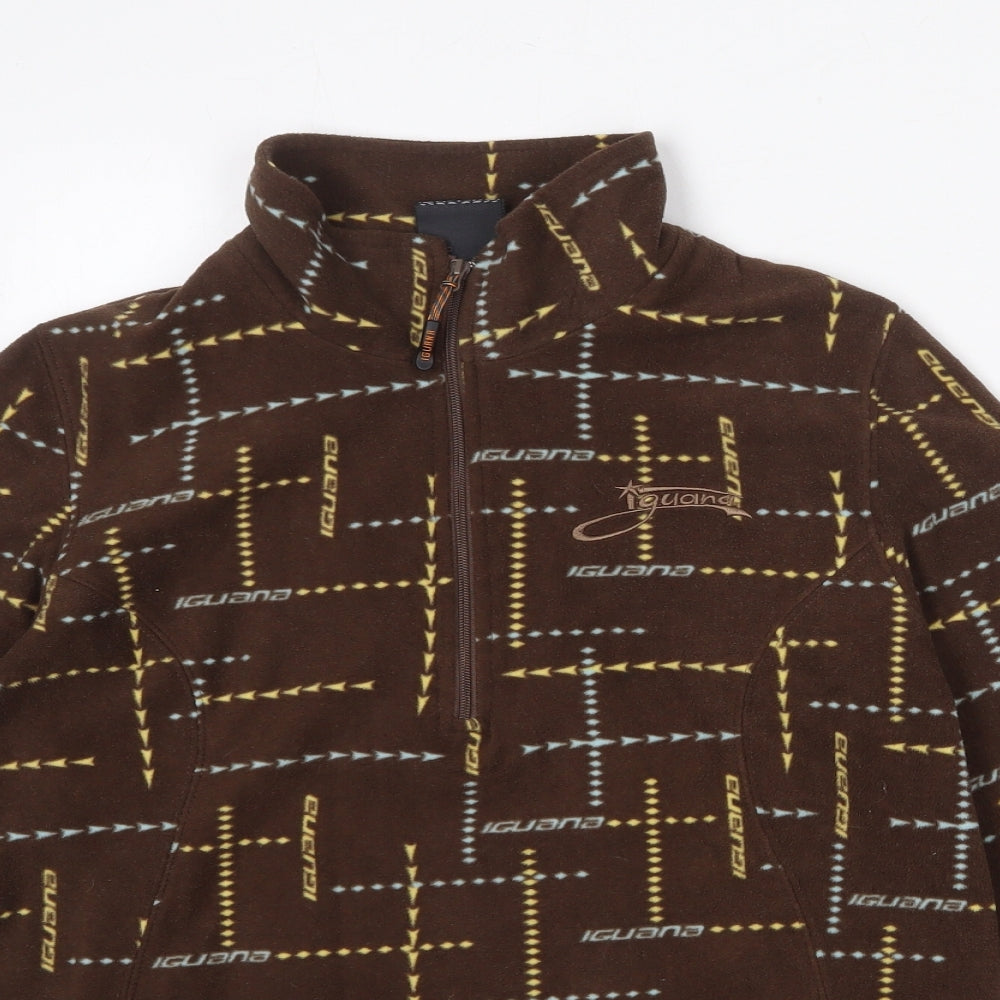 Iguana Womens Brown Geometric Polyester Pullover Sweatshirt Size 14 Zip