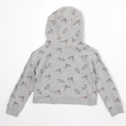 NEXT Girls Grey Geometric Cotton Pullover Hoodie Size 8 Years Pullover - Unicorn Print