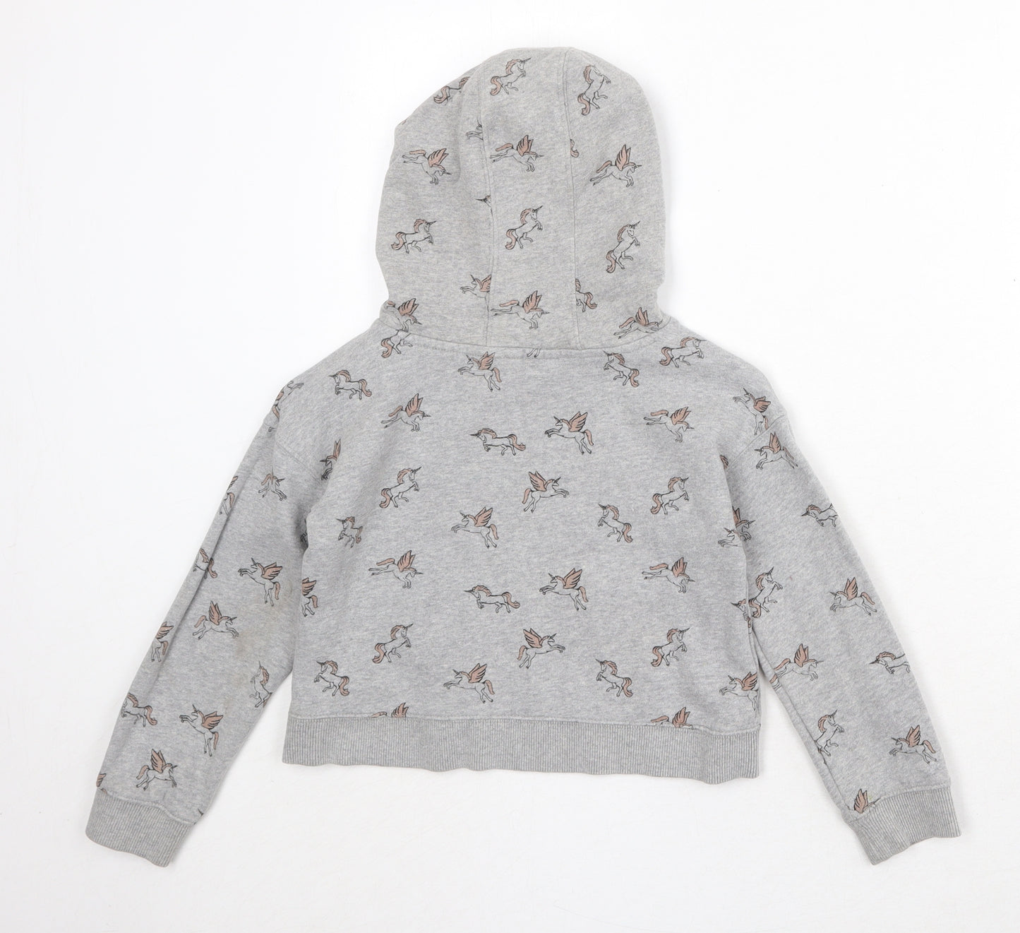 NEXT Girls Grey Geometric Cotton Pullover Hoodie Size 8 Years Pullover - Unicorn Print
