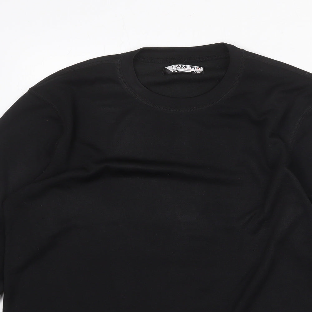 Campri Mens Black Polyester Pullover T-Shirt Size L Crew Neck Pullover