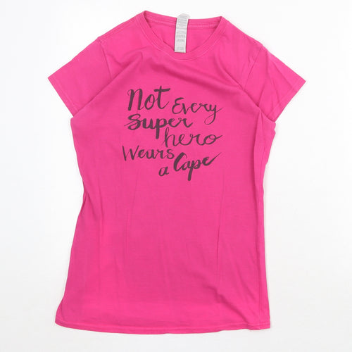 Gildan Womens Pink Cotton Basic T-Shirt Size M Round Neck