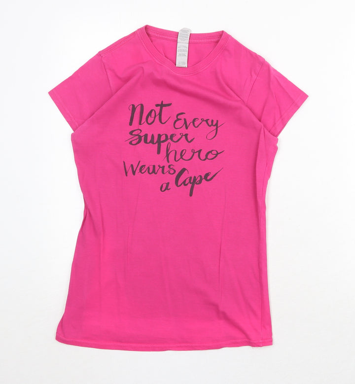 Gildan Womens Pink Cotton Basic T-Shirt Size M Round Neck