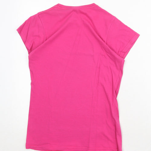 Gildan Womens Pink Cotton Basic T-Shirt Size M Round Neck