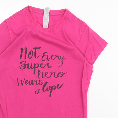 Gildan Womens Pink Cotton Basic T-Shirt Size M Round Neck