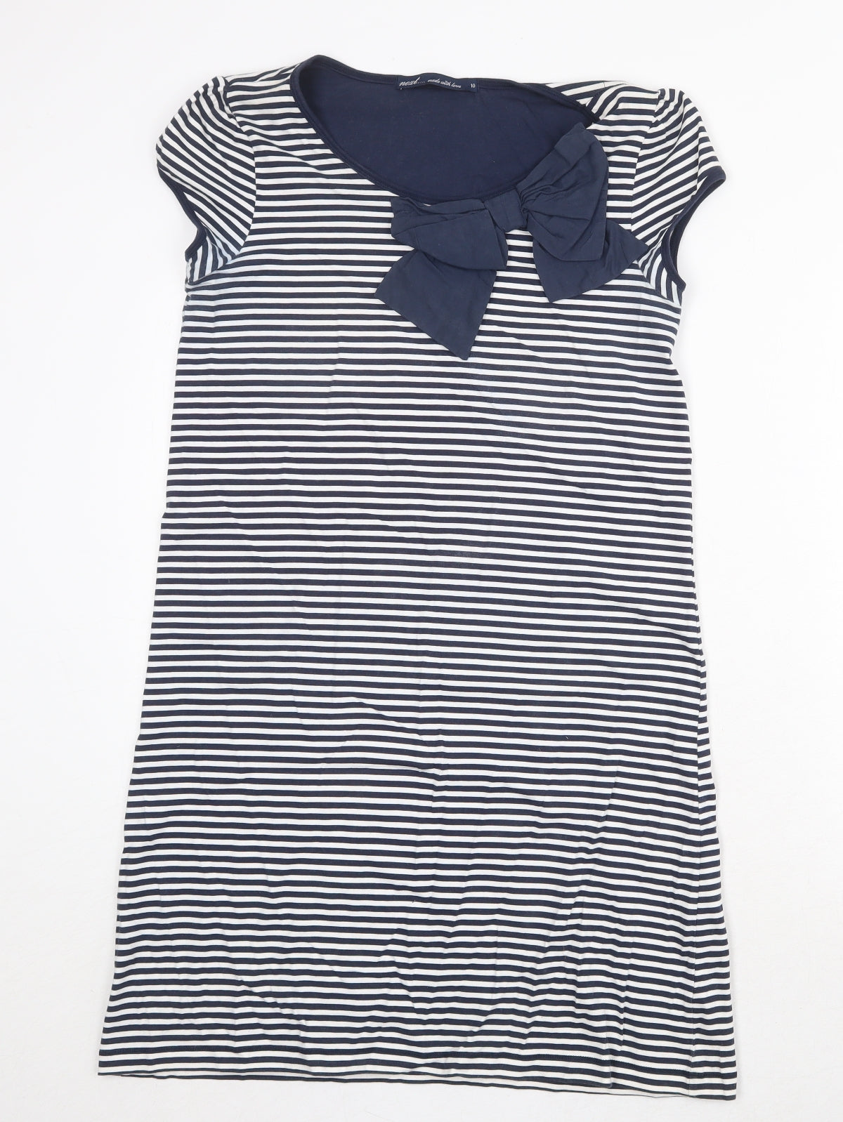 NEXT Womens Blue Striped Cotton T-Shirt Dress Size 10 Boat Neck Pullover