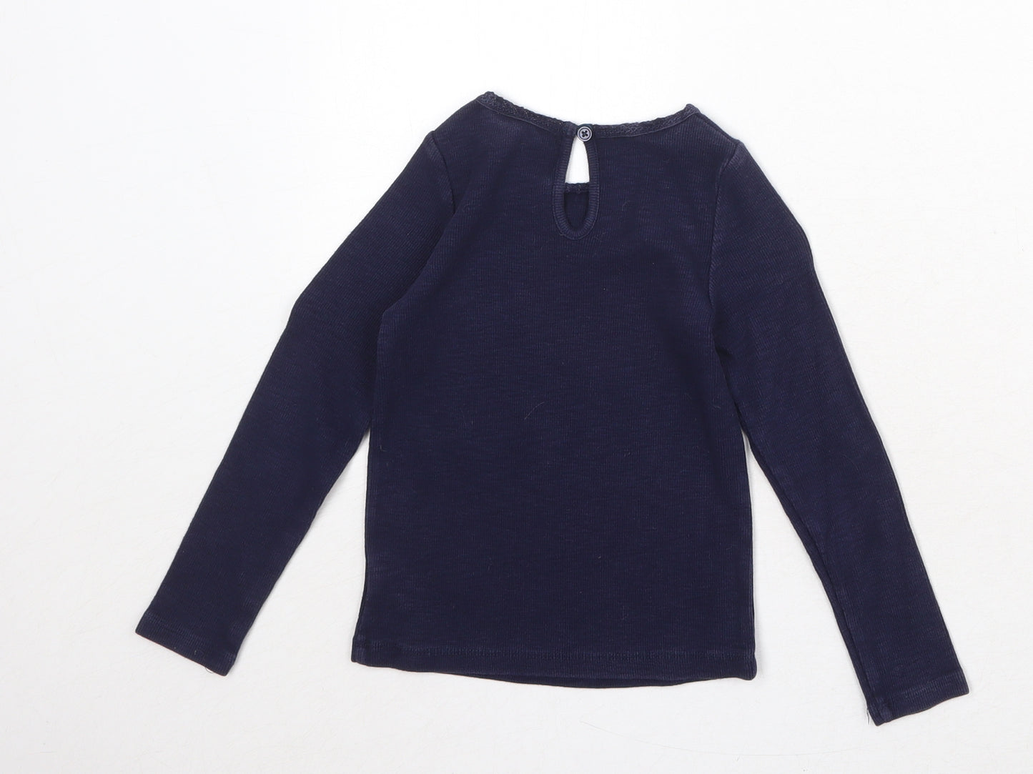 Gap Girls Blue Cotton Basic T-Shirt Size 5 Years Boat Neck Button