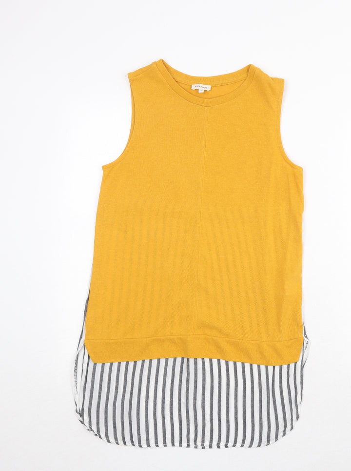 River Island Womens Yellow Striped Cotton Basic Tank Size 8 Round Neck