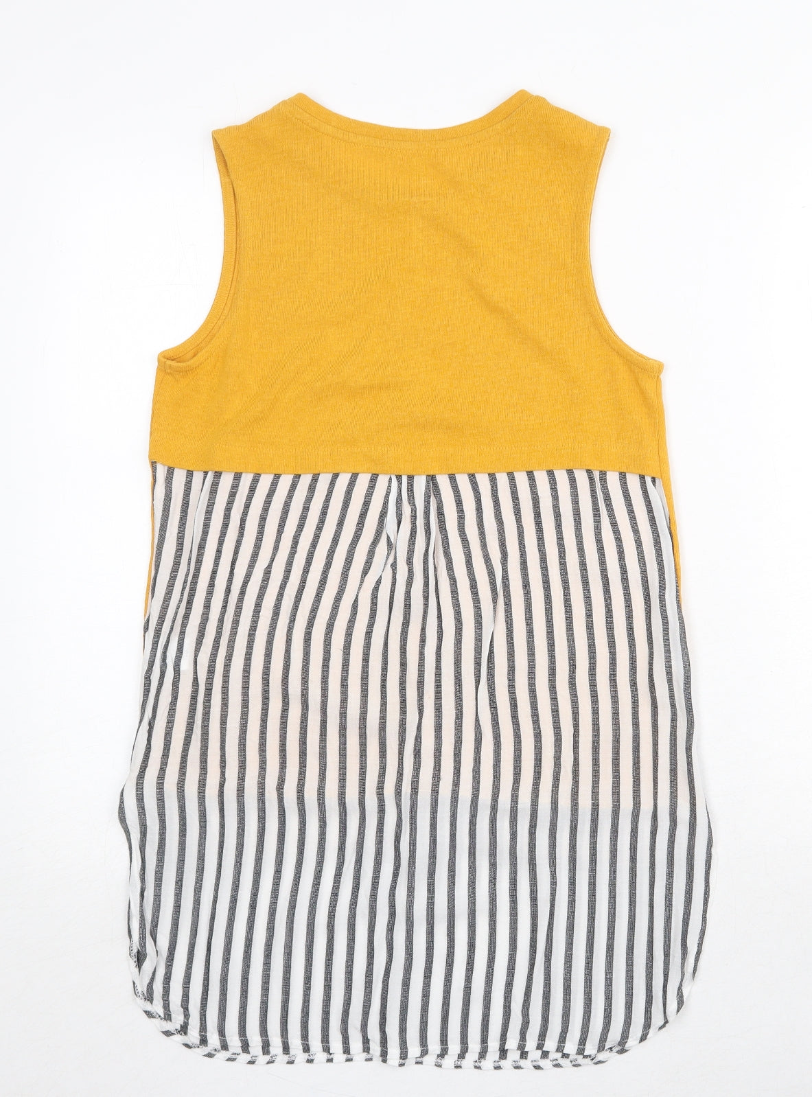 River Island Womens Yellow Striped Cotton Basic Tank Size 8 Round Neck