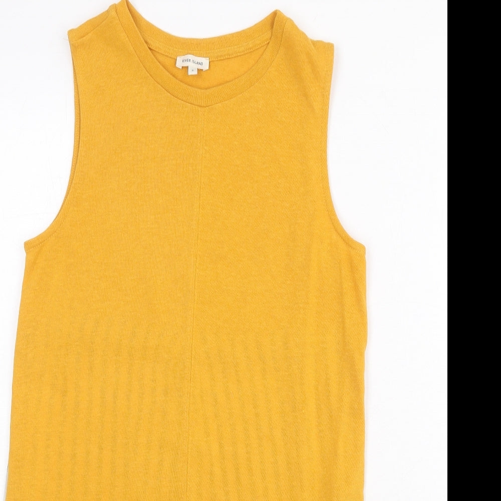 River Island Womens Yellow Striped Cotton Basic Tank Size 8 Round Neck