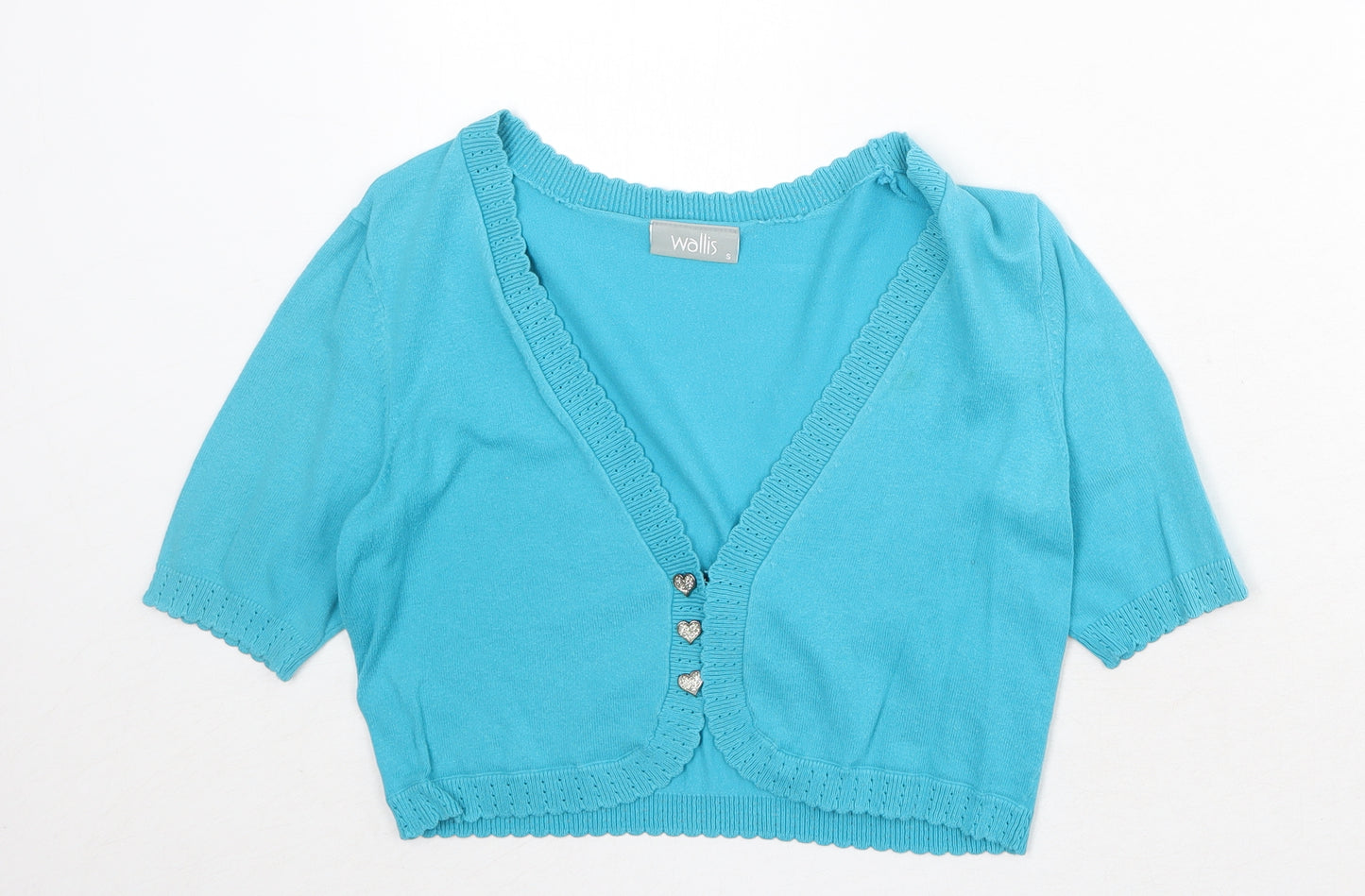 Wallis Womens Blue V-Neck Cotton Shrug Jumper Size 8