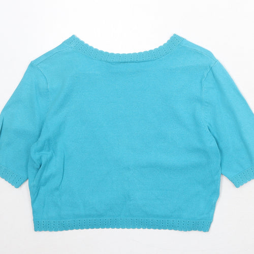 Wallis Womens Blue V-Neck Cotton Shrug Jumper Size 8