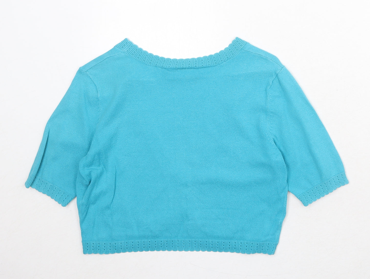 Wallis Womens Blue V-Neck Cotton Shrug Jumper Size 8