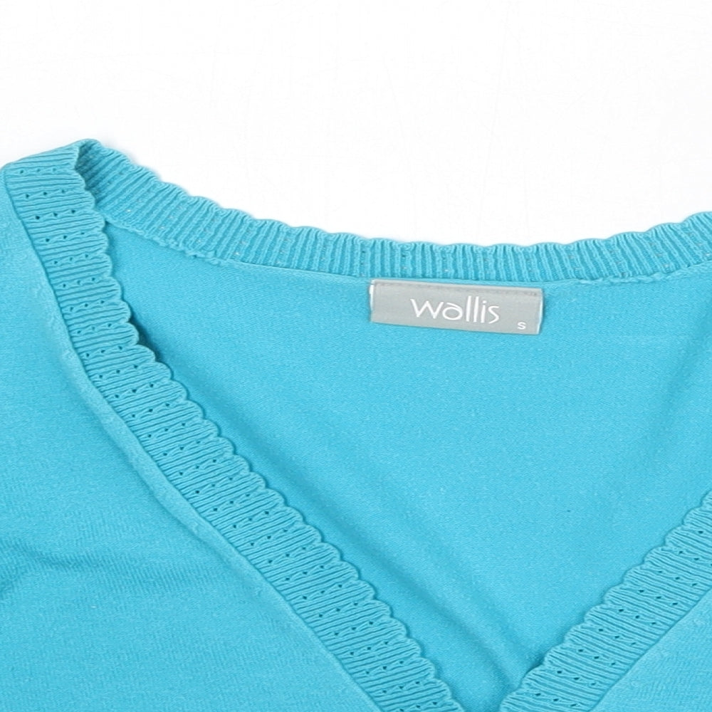 Wallis Womens Blue V-Neck Cotton Shrug Jumper Size 8
